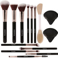 14-Piece Black Makeup Brush Set with Powder Puffs & Case