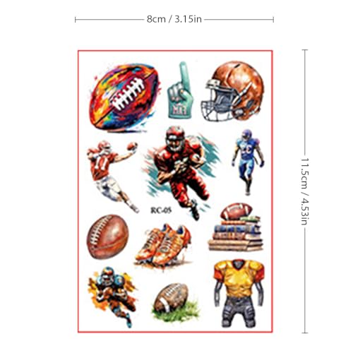 12 Sheets Football Sports Temporary Tattoos for Adult, American Football Themed Birthday Party Decorations Favors Supplies, Cartoon Foot ball Sports Tattoo Sticker Q1007