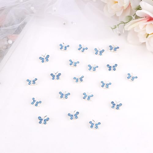 Blue Crystal Butterfly Hair Clips - 20 Pcs Rhinestone Barrettes