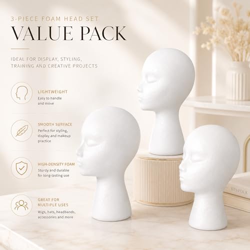 Smilco 11" Foam Wig Head Mannequin Stand - 3 Pack