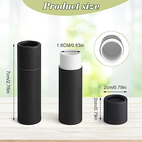 20Pcs 7g Paperboard Lip Balm Tubes Lipstick Containers Round Refillable Kraft Containers for Solid Ointment Deodorant Sample Vial DIY Cosmetic Storage,Push-Up Style,Black