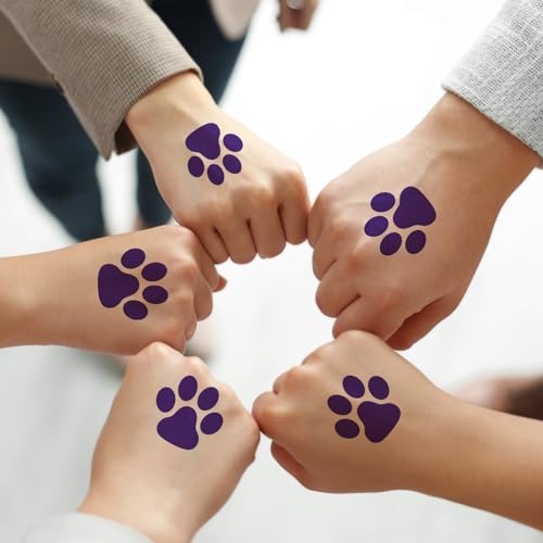 Harloon 20 Sheets 300 Pcs Paw Print Tattoos Temporary Paw Print Face Tattoos Dog Stickers Removable for Cheer Patrol Women Body Arm Foot(Purple)