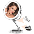 Rocollos 9-Inch Chrome Rechargeable LED Makeup Mirror with Vanity Tray & 10X Magnification