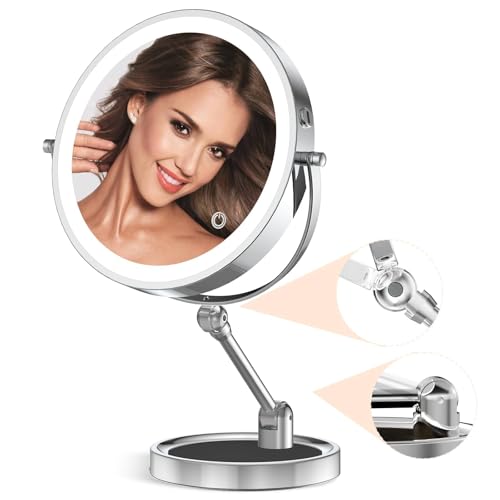 Rocollos 9-Inch Chrome Rechargeable LED Makeup Mirror with Vanity Tray & 10X Magnification