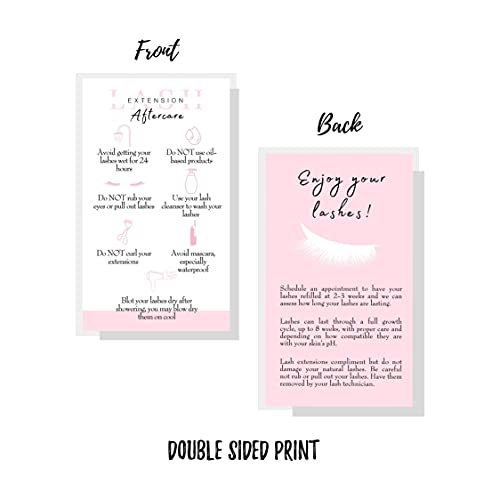 Lash Extension Aftercare Cards | 50 Pack | Business Card Size 3.5 x 2" inches | Eyelash Extension Supplies | White and Light Pink Design