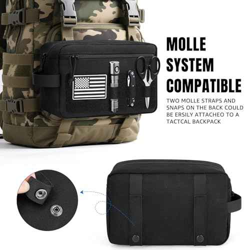 ETRONIK Travel Toiletry Bag for Men, Tactical Hygiene Bag EDC Military Tool Molle Pouches, Water-resistan Hanging Shaving Dopp Kit Shower Bag for Travel Accessories, Bathroom Makeup Bag Women, Black