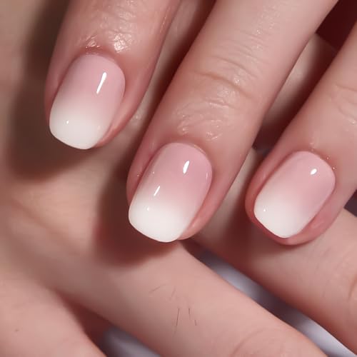 CurvLife Nude Ombre Press On Nails Kit – 30PCS Short Square Gel Nails