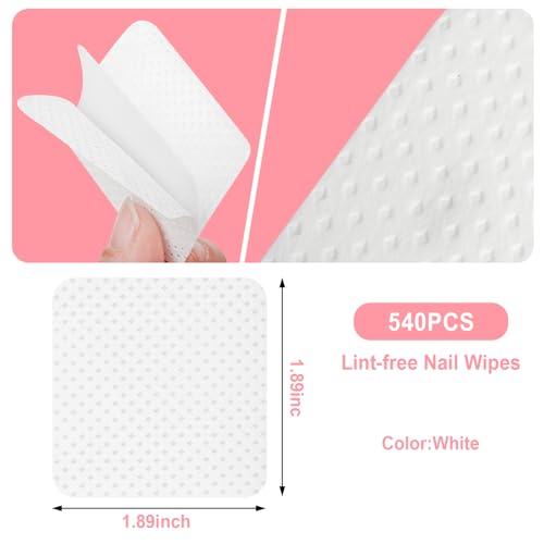 Lint Free Nail Wipes 540PCS - Soft Acetone Nail Polish Remover Pads for Nails & Eyelash Extensions - White