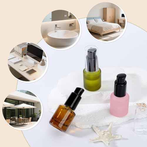 Segbeauty 0.5oz Frosted Glass Pump Bottle Dispenser, 3pcs Empty Travel Size Bottles with Pump, 15ml Refillable Travel Lotion Container, Mini Liquid Containers for Creams Oils Bottle in Mixed Color