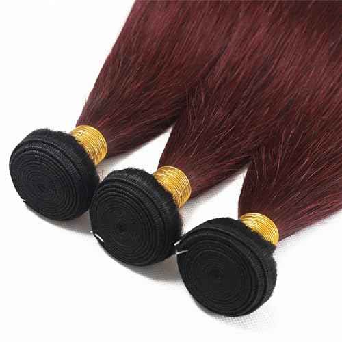 1B99j Bundles Burgundy Straight Human Hair Bundles Brazilian Virgin Human Hair 18 20 22 inch Two Tone Black To Burgundy Bundle Double Weft 1B99j Straight Hair Extensions