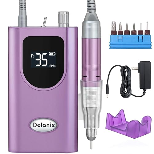 Professional Nail Drill Machine - Rechargeable E-File for Acrylic Nails, 35000 RPM, Low Noise with 6 Bits Set