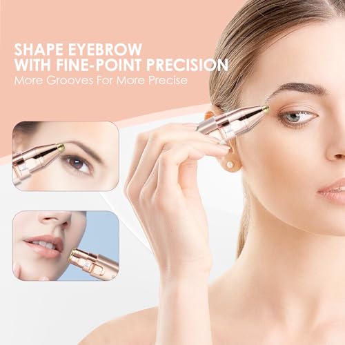 VG VOGCREST 2 in1 Eyebrow Facial Trimmer with Replacement Heads - Rechargeable Facial Hair Removal and Eyebrow Shaver - Face Lips Body Painless Facial Razor with Built-in LED Light (Rose Gold)