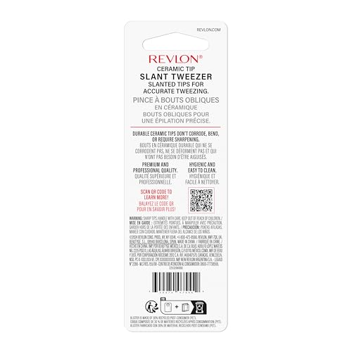 Revlon Ceramic Slant Tip Tweezers - Red, Pack of 1 - Precise Brow & Fine Hair Removal