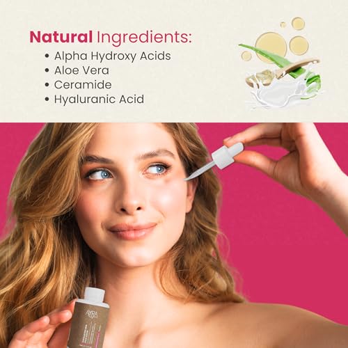 Exfoliating AHA Face Serum ? 1 Fl Oz | Skin Peeling Solution with Alpha Hydroxy Acids, Hyaluronic Acid & Ceramides | Organic, Eco-Friendly & Ideal for Acne-Prone Skin
