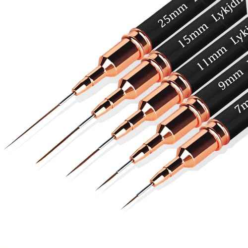 5pcs Nail Art Liner Brushes, Liner Brush For Nails Gel, Painting Art Design Brush Set Nail Dotting Drawing Tool For Long Lines, Thin Details, Fine Drawing Sizes 7/9/11/15/25mm£¨Black£©