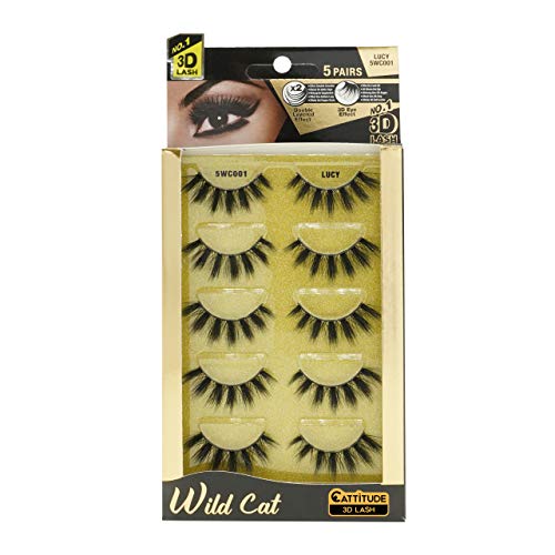 EBIN NEW YORK Cattitude 3D Lash 5 Pair ? Wild Cat 3D Lash Super Soft Fin Tapered Fibers Widen Eyes Seamless & Natural Look Reusable