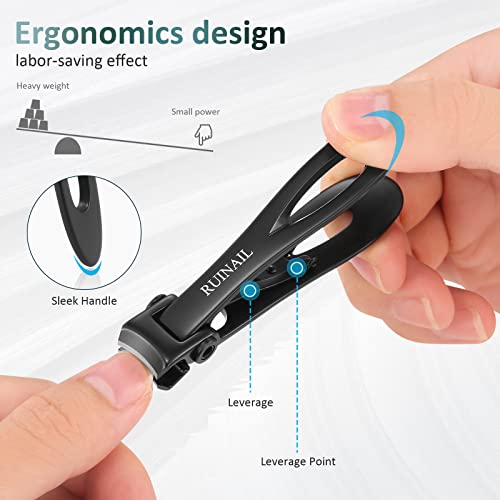 Nail Clippers for Thick Toenails 17mm Extra Wide Jaw Opening Nail Clippers Large Toenail Fingernail Nail Clipper Nail Cutter with File Tin Boxed for Men Women Seniors (Black)