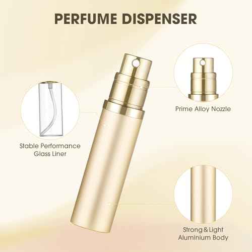 2PCS Perfume Travel Refillable Bottle, 5ml Cologne Travel Bottle, Atomizer Sprayer for Perfume, Mini Cologne Dispenser Empty Fragrance Spray for Women, Men, Gift (Cham Gold & Rose Gold)