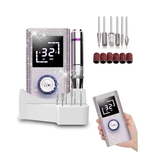 45000RPM Diamond Electric Nail File, Professional Cordless Drill Nails with 6 Bits & LED Screen, 8 Hours Use, Stepless Speed for Acrylic/Gel Nails, Salon & Home Manicure Kit