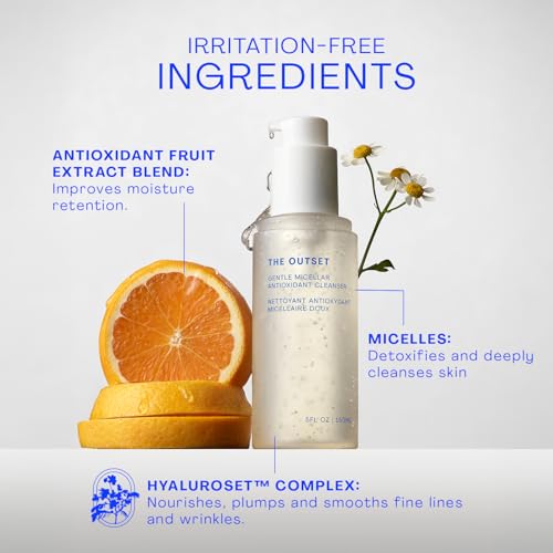 The Outset Micellar Antioxidant Cleanser, Hydrating Gel Face Wash & Makeup Remover, Brightening & Refreshing, Fragrance-Free, Vegan, Gluten-Free Clean Skincare for Sensitive Skin - 5 fl oz