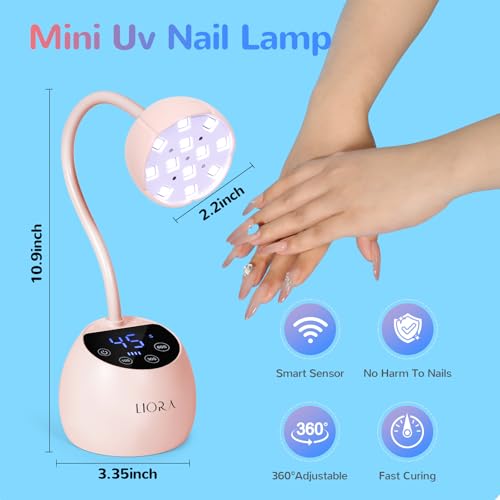 LIORA UV LED Nail Lamp - Gooseneck UV Light for Gel Nails, Cordless USB Rechargeable Flash Curing Lamp with 4 Timers & Auto Sensor, Nail Dryer Gel Polish Light for Salon Home DIY