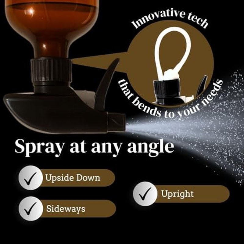 16oz Heavy Duty Amber Spray Bottles (2 Pack) - 360° Angle Spray