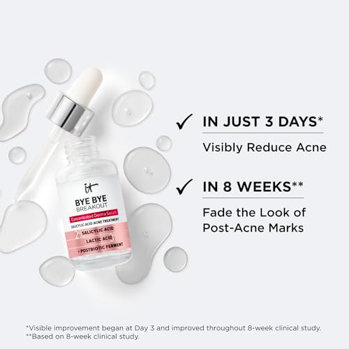 IT Cosmetics Bye Bye Breakout Acne Treatment Face Serum -With 2% Salicylic Acid & 3% Lactic Acid - Helps Reduce Pimples in 3 Days & Fades Look of Post-Acne Marks in 8 Weeks - 1 Fl. Oz