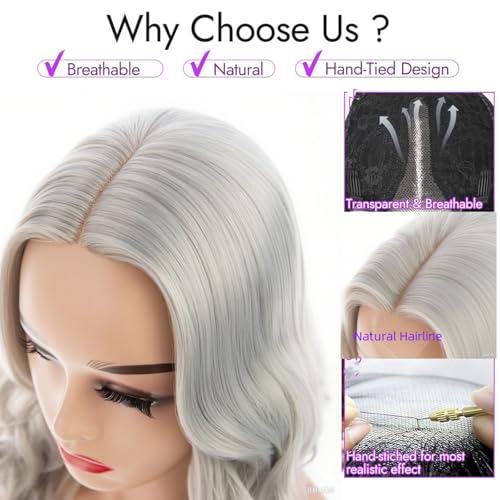 Gray Curly Wavy Lace Front Wig 20" - Synthetic Heat Resistant
