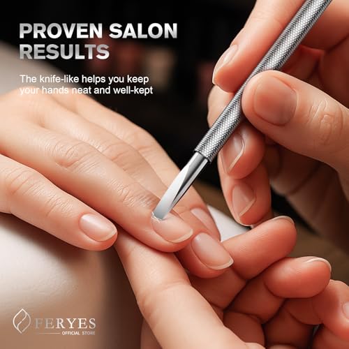 FERYES Stainless Steel Cuticle Pusher & Remover Tool - 5.2" Dual-Sided