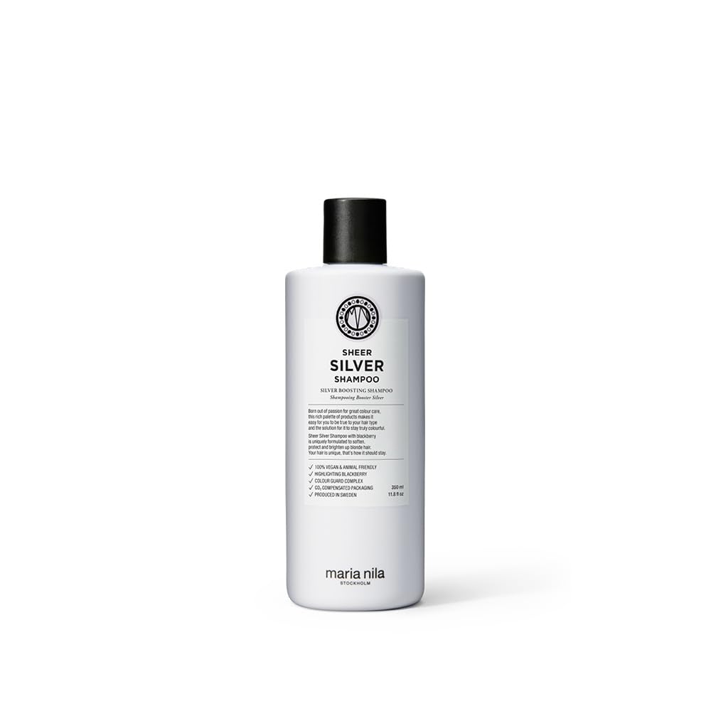 Maria Nila Sheer Silver, Shampoo 11.8 Fl Oz, Neutralizes Golden Shades, Violet Pigments Gives Cool Tone, 100% Vegan & Sulfate/Paraben free