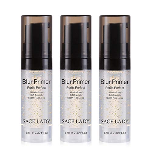 SACE LADY Face Makeup Primer Set, Big Pores Minimizer Perfect Cover, Matte Blur Pore Eraser Filler, Smooth Fine Lines Wrikles, Makeup Base Foundation Primer Gold Foil Infused (6ml/0.2Fl Oz,Pack of 3)