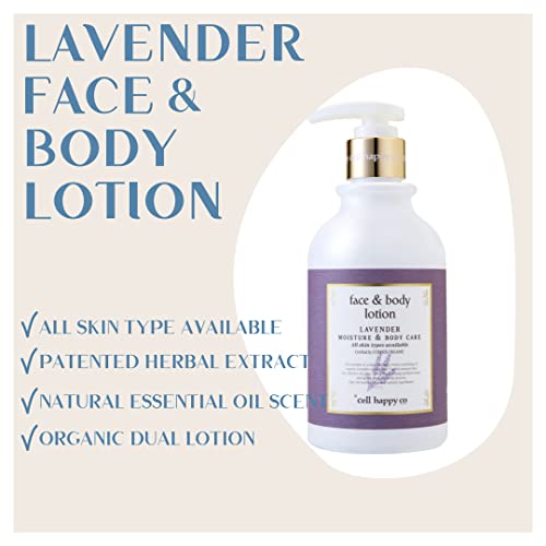cell happy co Lavender Face & Body Lotion, COSMOS organic certifed, Organic French Lavender Flower Water and Oil, 5 kinds of herbal extract, Sensitive & Trouble skin (10.1 floz)