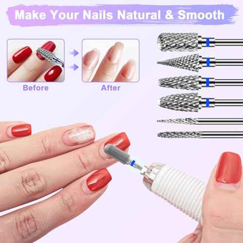 Diesisa 6 Pack Nail Drill Bits for Acrylic Nails, 3/32" Shank Drill Bits for Nails Professional Electric Cuticle Drill Bit, Cuticle Cleaner Nail Gel Polish Remover Tool for Home Salon Nail Bits-Blue
