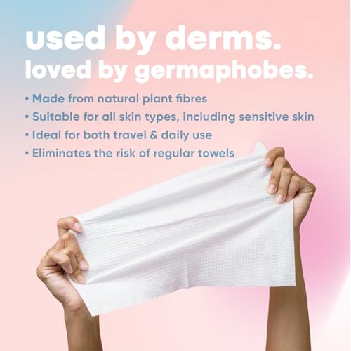 Takeoff Face Towels, 10"¡¿12" XL Face Disposable + Compostable Towelettes, Ultra Soft Makeup Remover Dry Wipes, Thick Face Towel w/Dual Texture For All Skin Types incl. Sensitive, 50 Count (1 Pack)