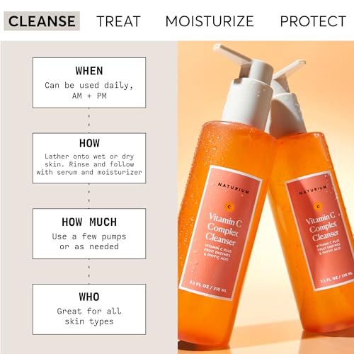 Naturium Vitamin C Complex Cleanser, Gently Exfoliating & Deeply Cleansing Foaming Face Wash Gel with Phytic Acid & Fruit Enzymes, 7.1 oz