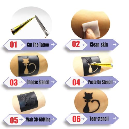 Natural Henna Tattoo Kit - 4 Cones, 20 Stencils, Black Paste