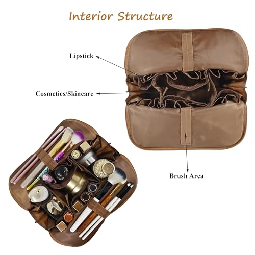 Travel Makeup Bag with Brush Holders & Compartments