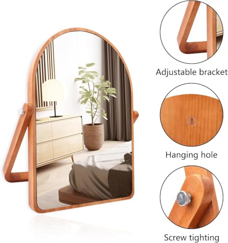 ZOROSY Arched Desk Mirror with Stand – Wood Vanity Makeup Mirror