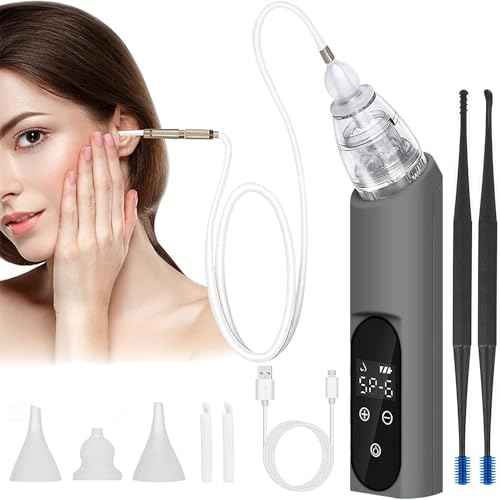 Ear Wax Vacuum Removal Kit, 6 Gear Strong Suction Electric Ear Cleaner Ear Vacuum Wax Remover, USB Charge Earwax Removal Kit Reusable Soft Silicone Ear Cleaning Kit Water Remover Tool (Grey)