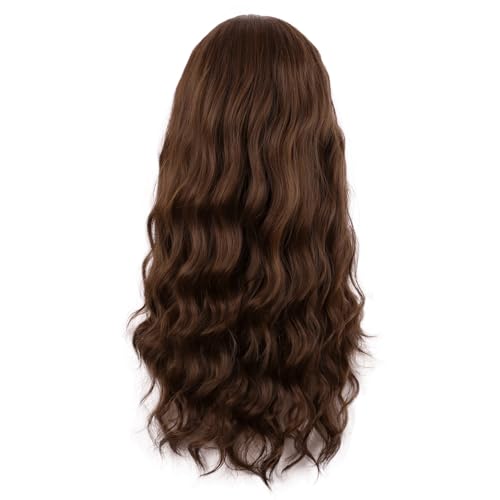MapofBeauty 28 Inch Curly Brown Wig with Middle Part
