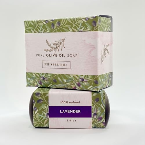 WHISPER HILL Lavender Olive Oil Soap ? Handcrafted in Vermont Since 1997 ? Calming Bar with Pure Essential Oils ? 3.8 oz