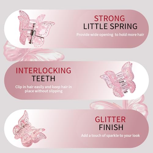 Butterfly Hair Claw Clips 32Pcs Sparkly Glitter Mini Clips