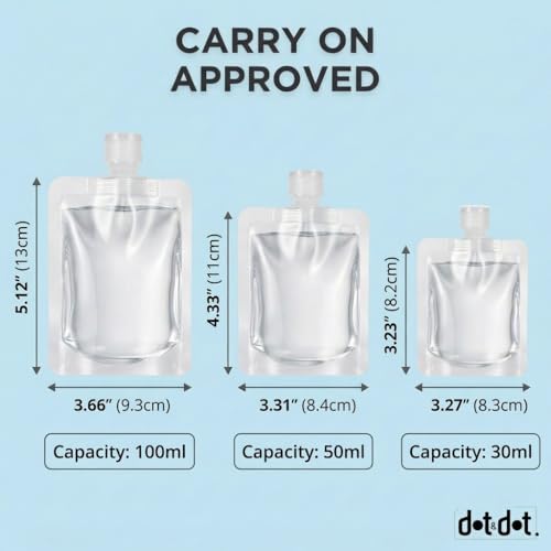 Dot&Dot 10-Pack TSA Approved Reusable Travel Liquid Pouches with Labels & Clear Bag