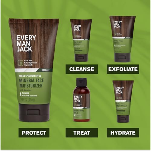 Every Man Jack Men's Mineral Face Lotion w/Broad Spectrum SPF 30 Sunscreen w/Zinc Oxide - Dermatologist Tested UVA/UVB Protection - Daily Moisturizer to Protect & Relieve Dry Skin - 2 Fl Oz (2 Pack)
