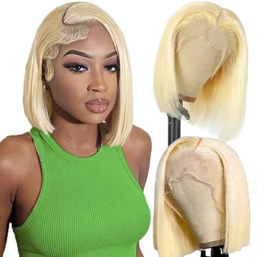 SKYDO 613 Blonde Bob Wig Human Hair 13x4 HD Lace Front Wigs Human Hair Pre Plucked Hairline with Baby Hair 180 Density Blonde Wig Human Hair Glueless Bob Wigs for Women 14inch