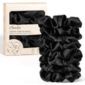 Black Satin Scrunchies 8 Pack - No Crease Hair Ties