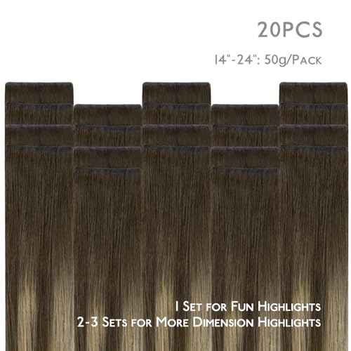 WENNALIFE Invisi Edge Tape in Hair Extensions Human Hair, 16 Inch 50g 20pcs Balayage Chocolate Brown to Caramel Blonde Invisible Luxury Remy Hair Extensions Natural Seamless Injected Tape Ins Straight