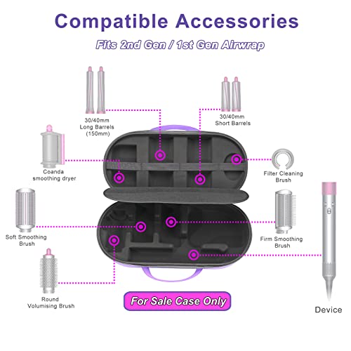 RLSOCO Hard Case for Dyson Airwrap Complete Long/Complete Styler HS08 HS05 HS01,NOT for Dyson Airwrap i.d. - Fits 4pcs Long Barrels or Short Barrels - Violet (Case Only,Hair Styler is not Included)
