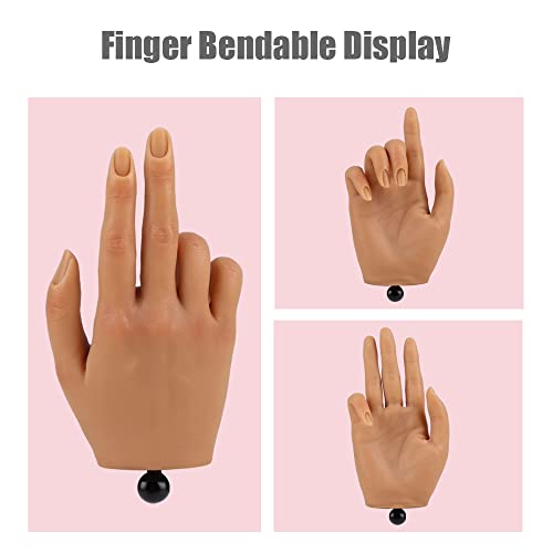 Practice Hand for Acrylic Nails with Stand Bracket, Silicone Fake Hands to Practice Fake Nails Mannequin Hand for Nails Practice and Nail Art Single Right Hand Color 3#