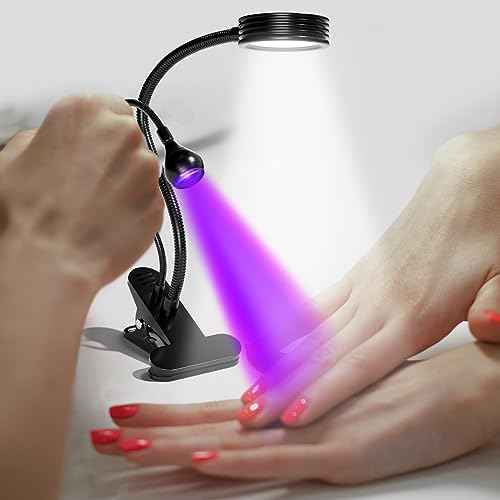 AORAEM LED Nail Lamp Double-Headed U V LED Light Quicky-Dry Nail Manicure Dryer Curing Light with Portable Gooseneck and Clamp Flash Cure U V Light for Gel Nails Professional Home DIY Salon Black